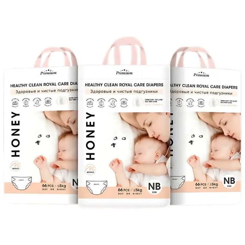 Bỉm - Tã dán Honey Premium size NB 66 miếng (dưới 5kg)